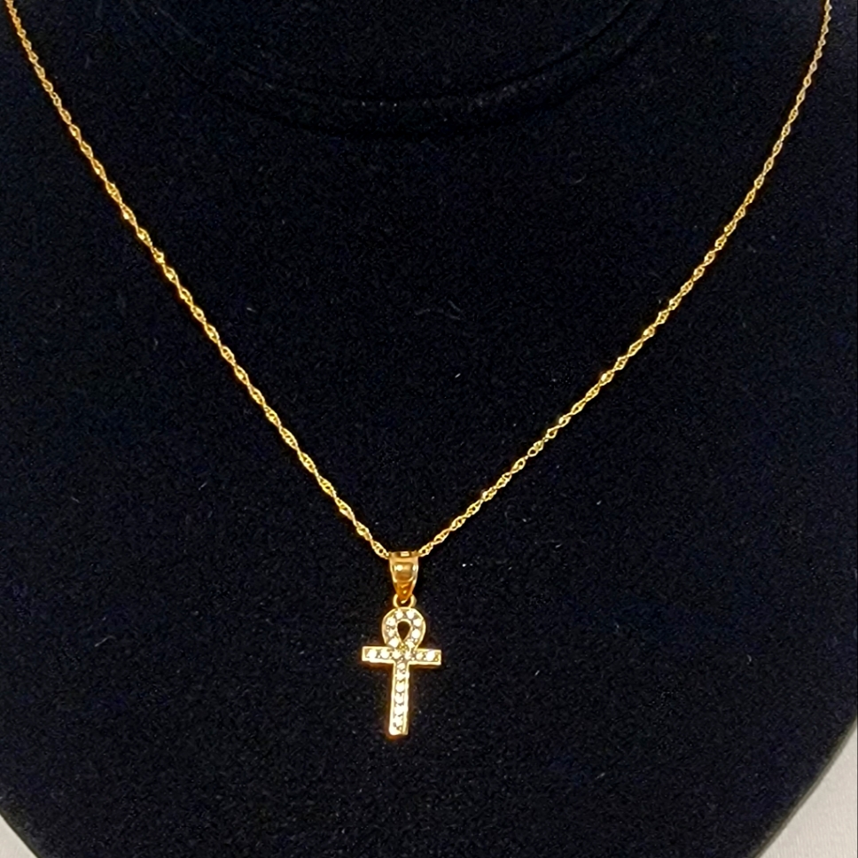 10k Gold Ankh Cross Cubic Zirconia Pendant